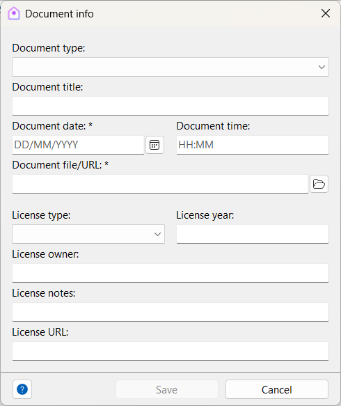 Edit document or link dialog