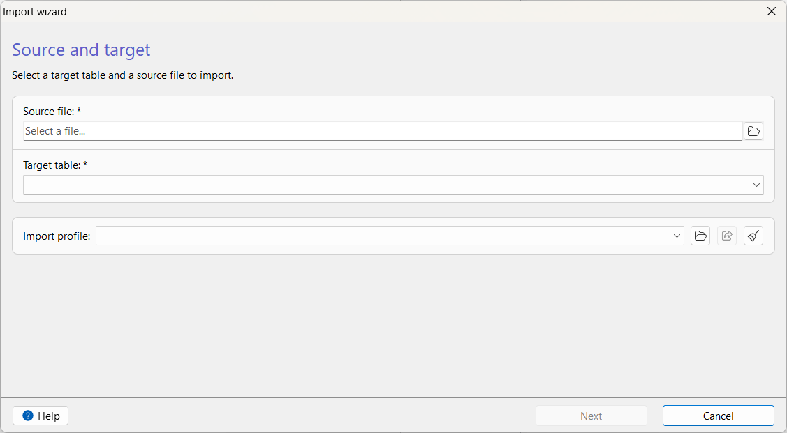 Import wizard dialog