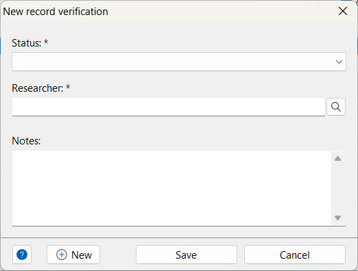 New record verification dialog