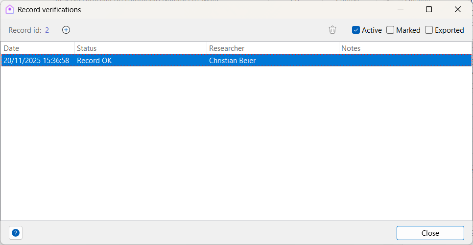 Record verifications dialog