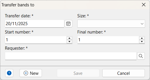 Transfer bands dialog