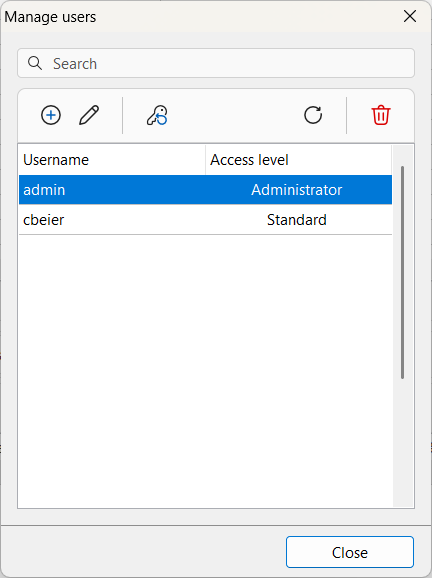 User management dialog