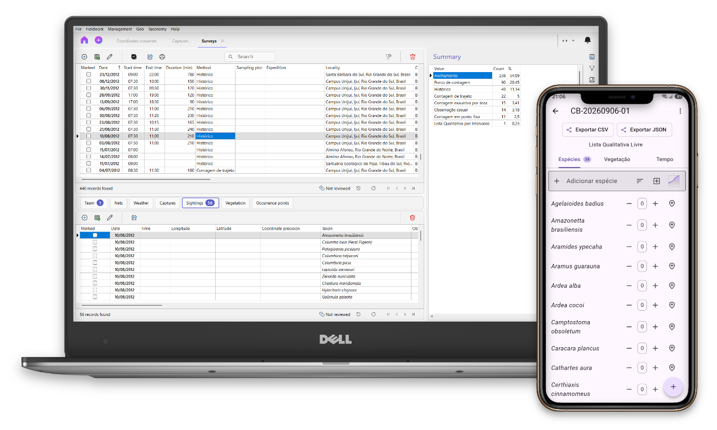 Xolmis main screen for ornithological data management